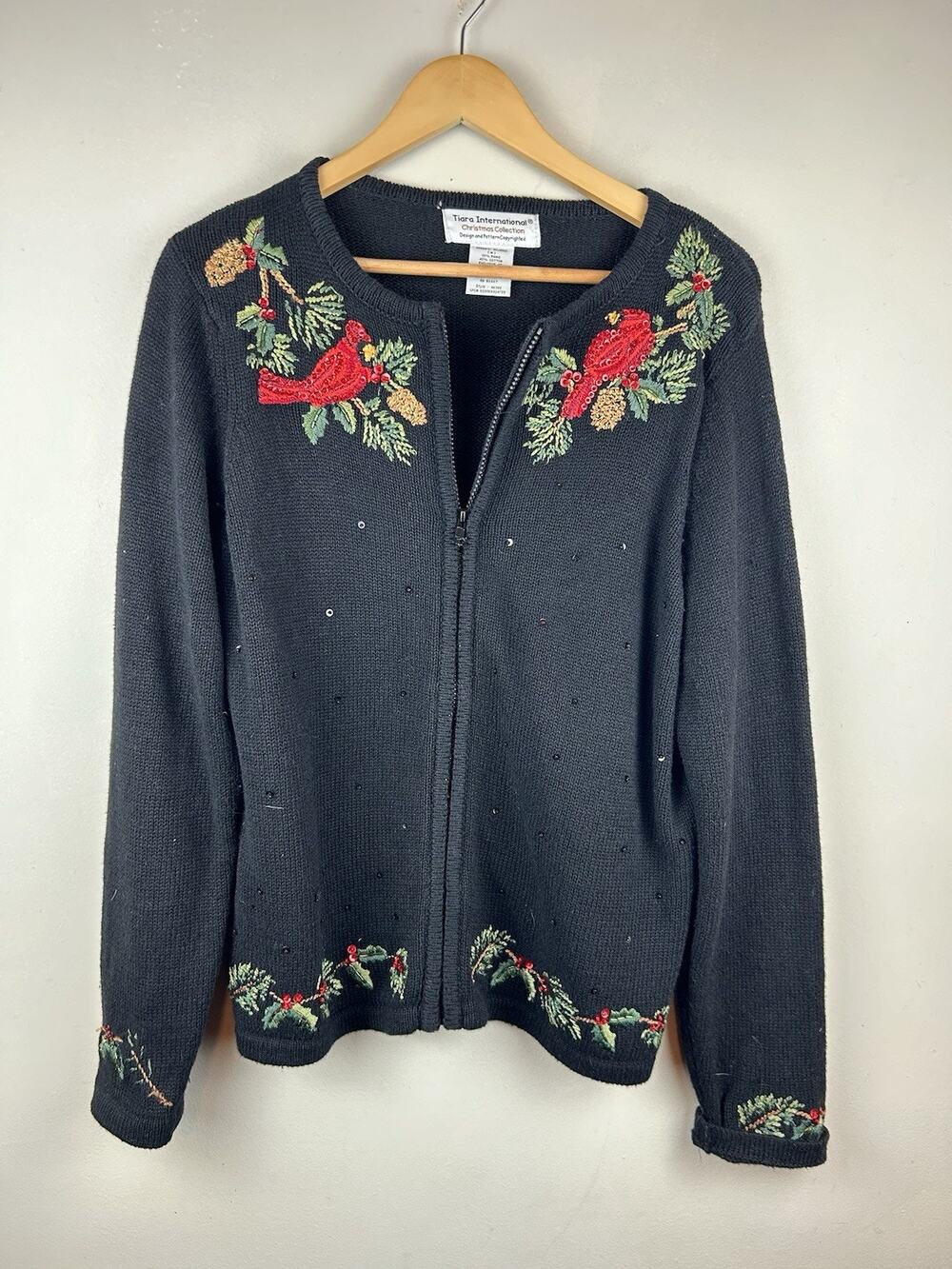 VTG Tiara International Cardinal Cardigan Grandma Core Holiday Cardinal Sequin